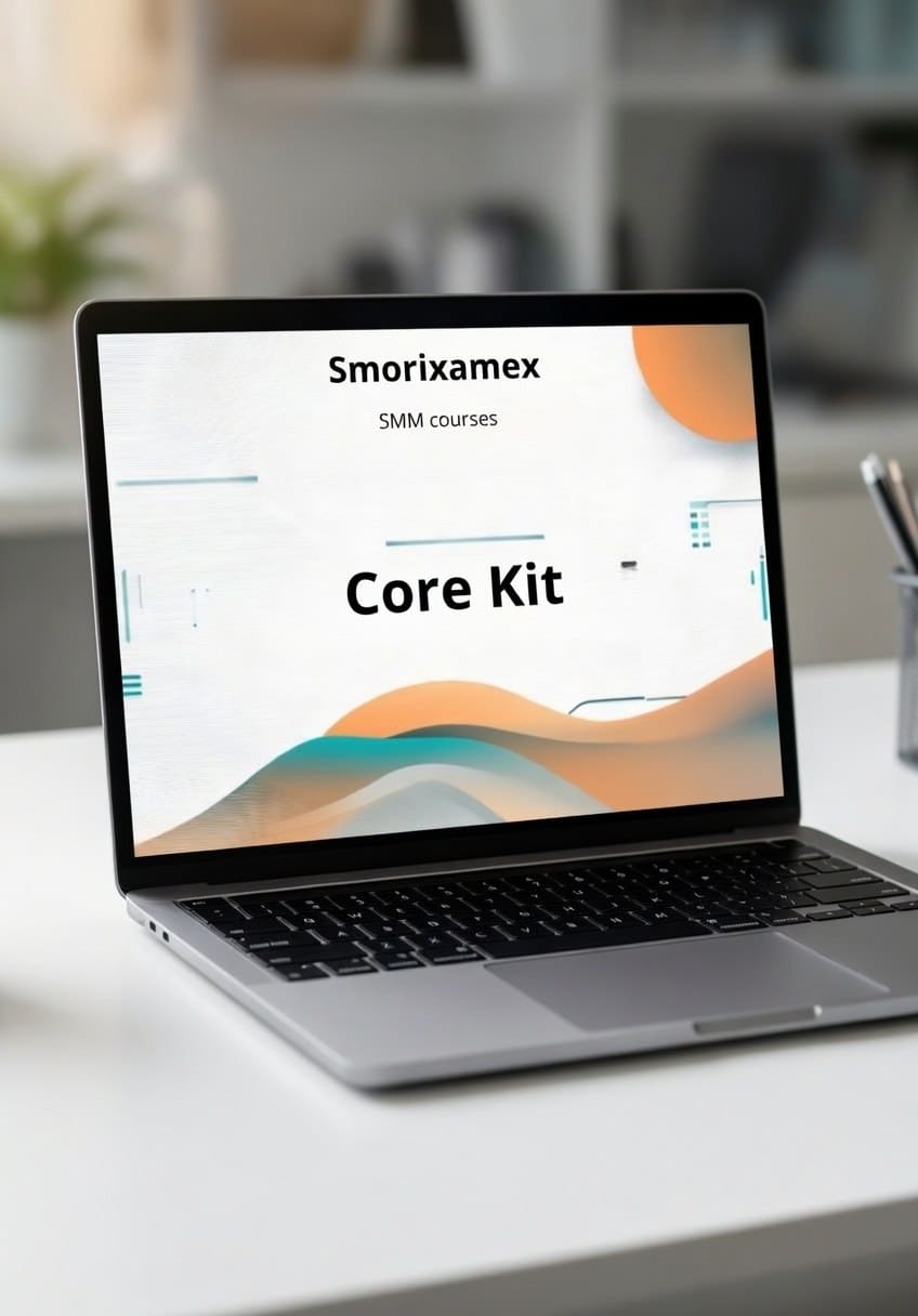 Laptop displaying "Core Kit" SMM course