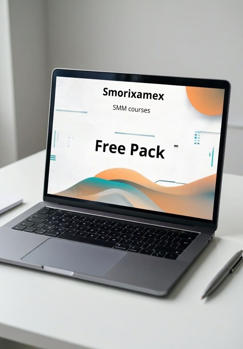 Laptop displaying "Free Pack" SMM course