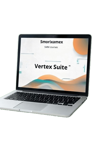 Laptop displaying "Vertex Suite" SMM course