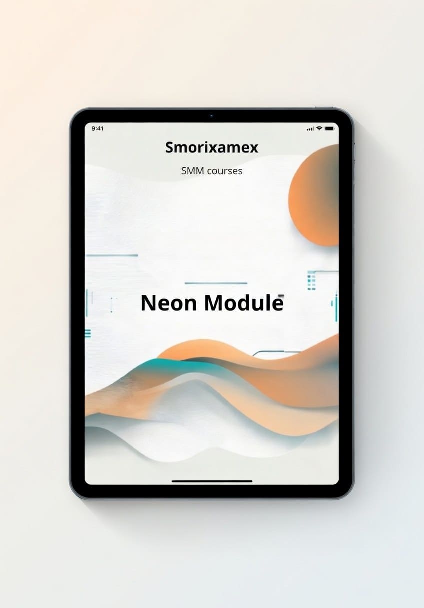 Tablet displaying 'Neon Module' SMM course