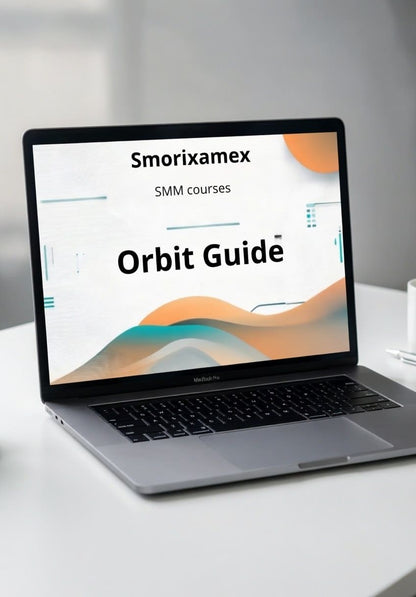 Laptop displaying "Orbit Guide" SMM course