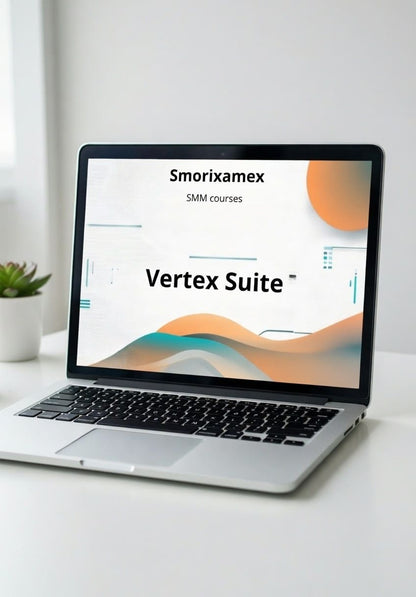 Laptop displaying "Vertex Suite" SMM course